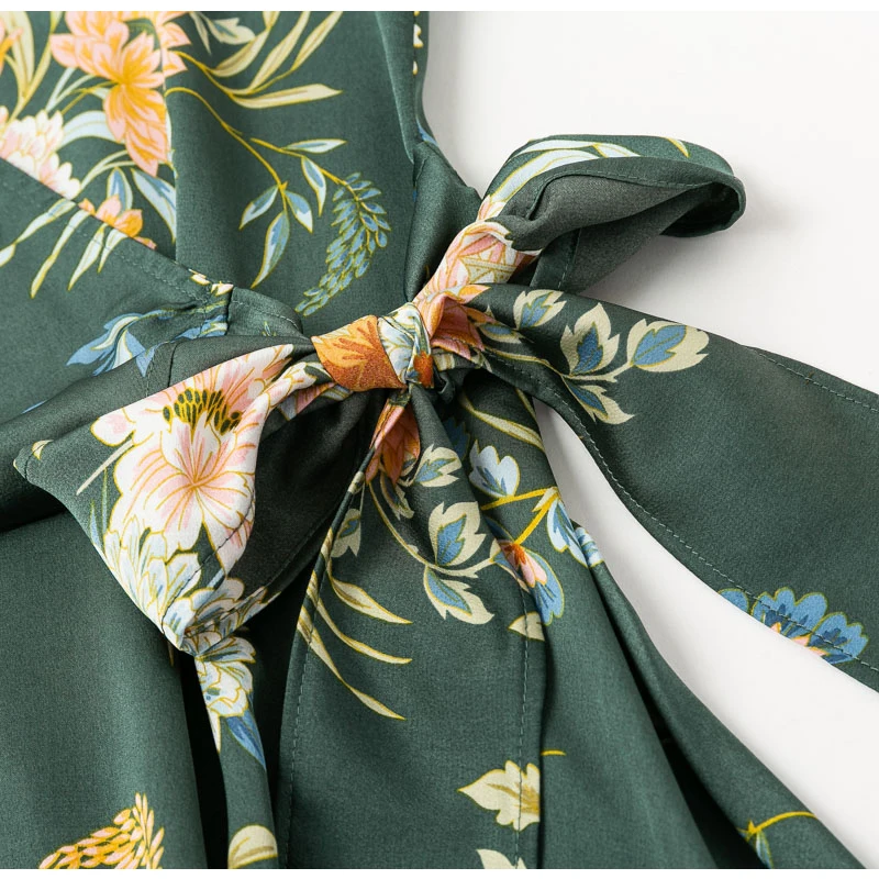 Melegant New Green Casual Women Wrap Mid Dress Bow Ruffle Party Summer Sexy Vintage Elegant Floral Dresses Vestidos | Женская одежда