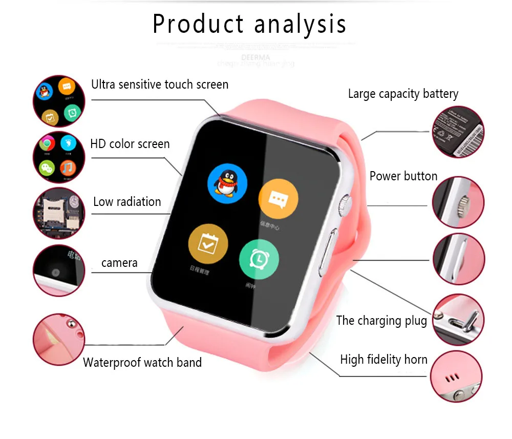 Смарт-часы A1 с сим-карты TF карты нажмите сообщение Камера Bluetooth SmartWatch Поддержка