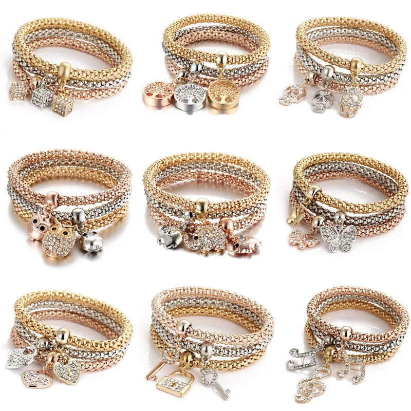 

Modyle New Fashion Jewelry Crystal Heart Bracelet & Bangles Popcorn Chain Friendship Wedding Bracelets for Woman Gift