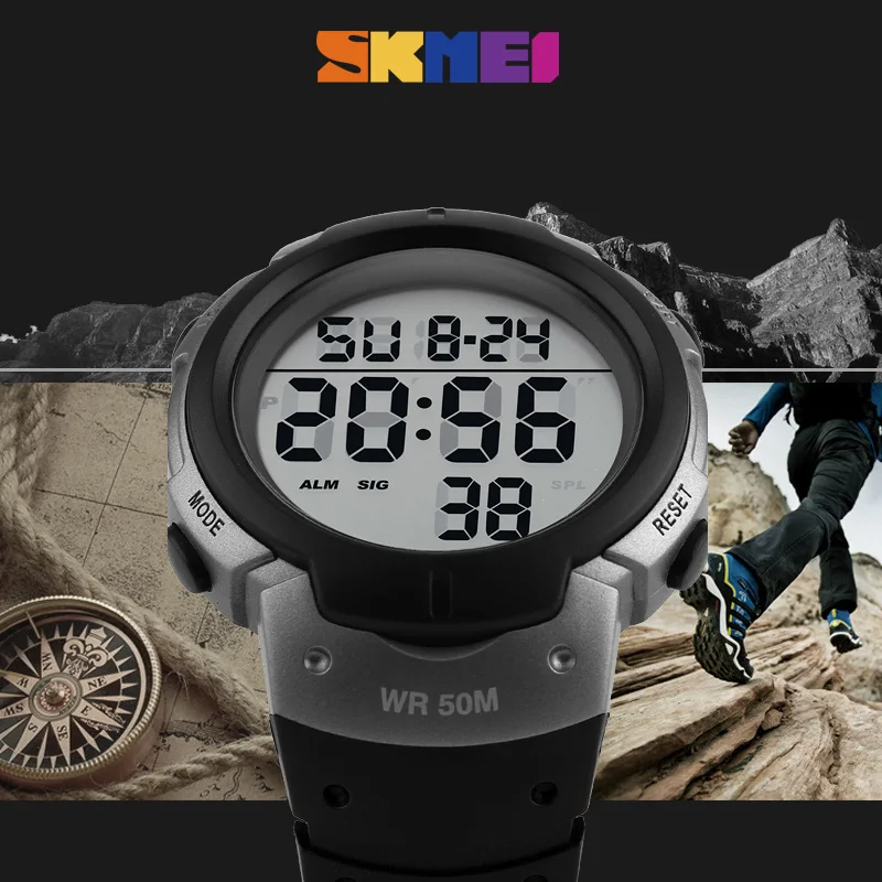 SKMEI мужские спортивные часы цифровые светодиодные военные будильник для