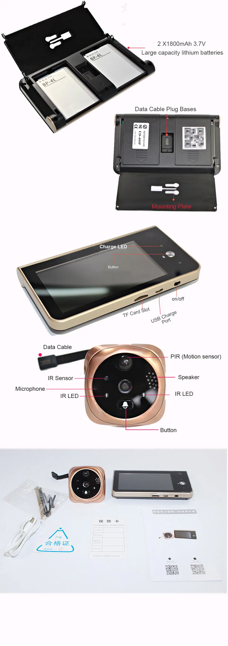 Topvico Doorbell Video Peephole Wifi Doorbell Camera 4.3" Monitor Motion Detection Door Viewer Video-eye Wireless Ring Intercom