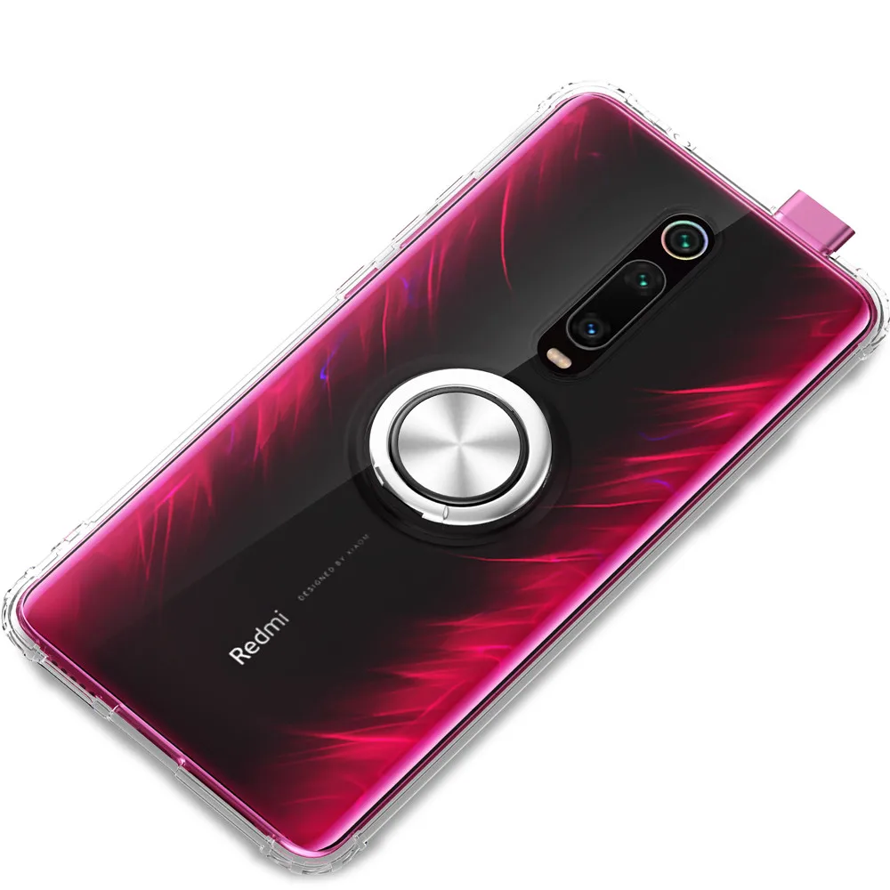 Прозрачный Красный mi K20 Note 7 Pro силиконовый чехол-держатель для Xiaomi mi 9 9t Pro магнитный автомобильный кронштейн противоударный чехол для подушки безопасности красный mi 7 - Цвет: Прозрачный