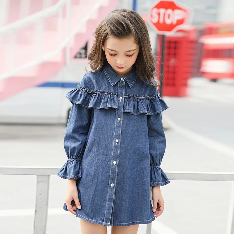 Одежда для детей Новинка платье девочек с рисунком длинный рукав круглый вырез