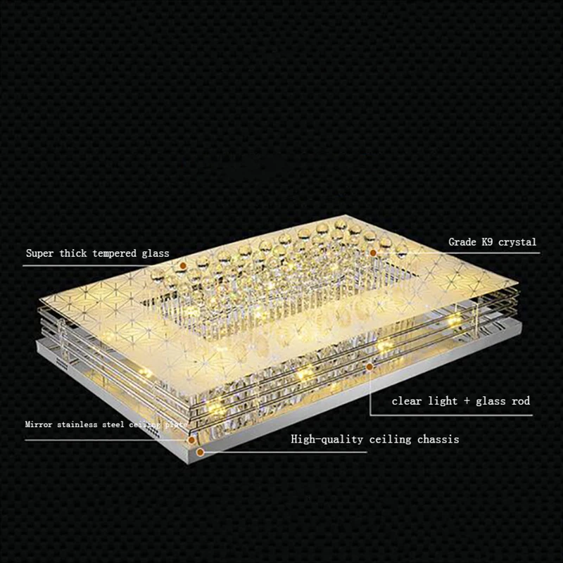 

Jmmxiuz Simple rectangle LED ceiling lights living room lights rectangular bedroom hotel crystal LED lamps creative ceiling lamp