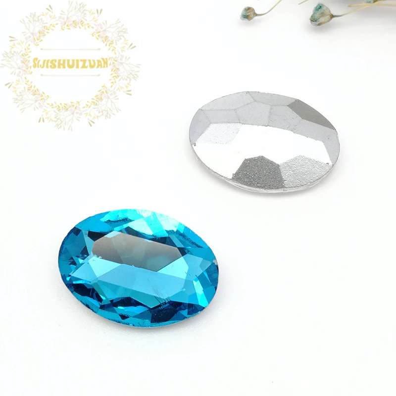 Mobile Accessories Turquoise blue Oval shape Crystal Glass Sewing Rhinestones Pointback DIY Wedding Dress and Bag | Дом и сад
