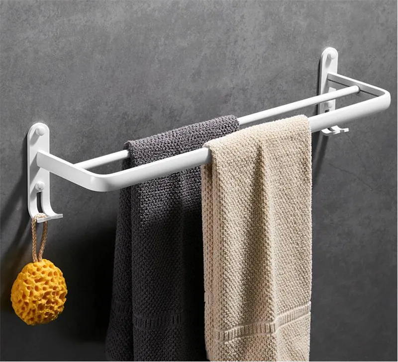 Double towel bar Аксессуары для ванной комнаты Набор Алюминий Полотенца стеллаж для выставки товаров угловые полки держатель для туалетной бумаги держатель для туалетной щетки ряды крючков набор аксессуаров для ванной - Цвет: Double towel bar