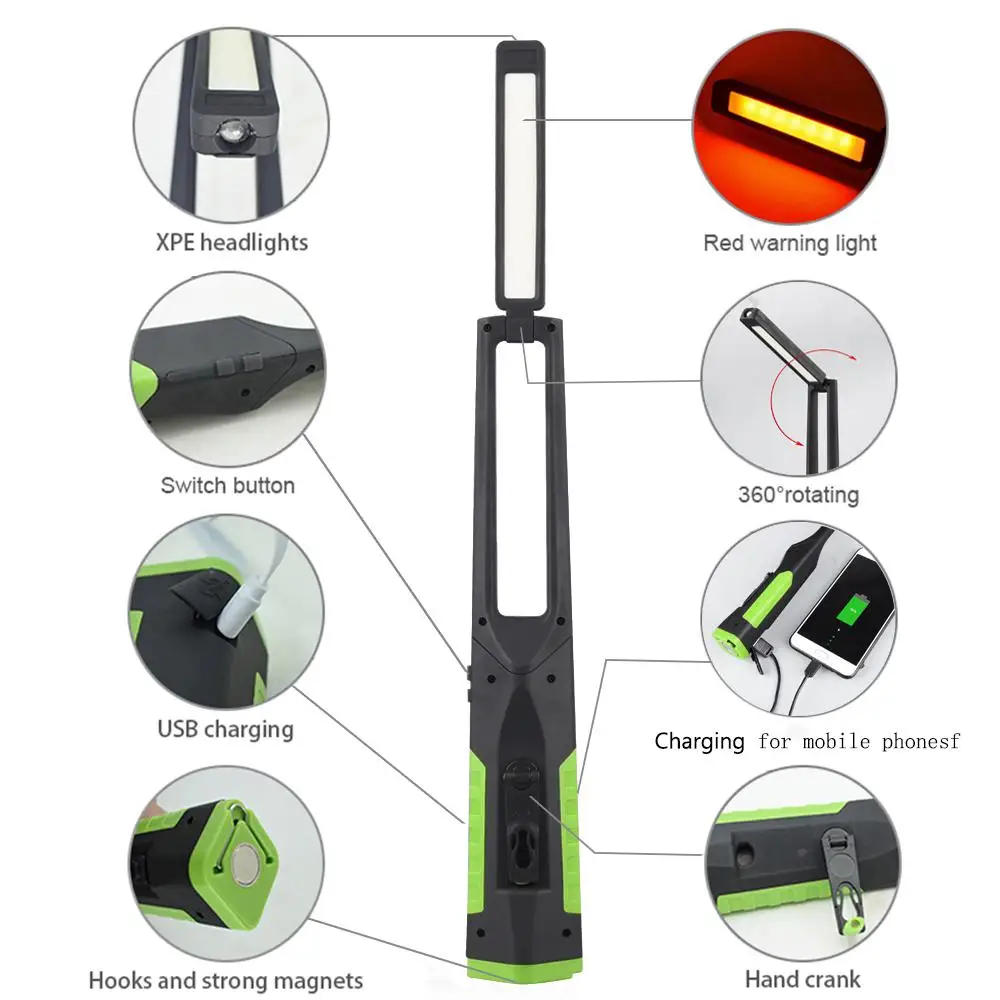 Стрекоза 360 градусов Регулируемый USB Перезаряжаемый COB складной прожектор