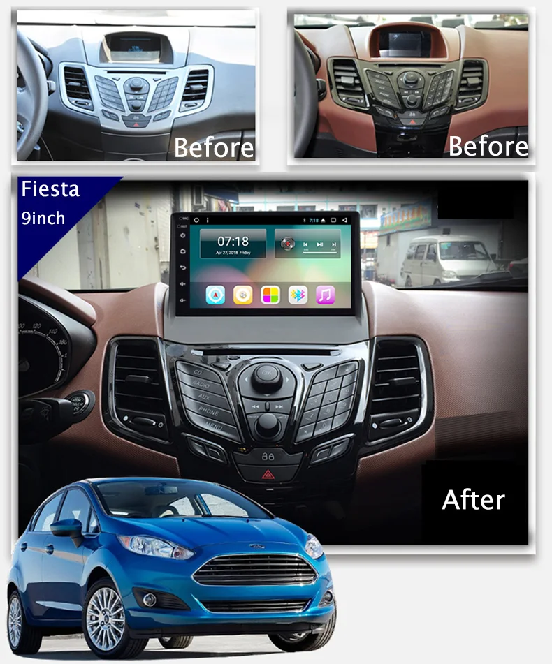 NaviTopia 2G RAM 32G ROM Android 7 1/8 1 Автомобильный мультимедийный аудио для Ford Fiesta 2017 2009 gps