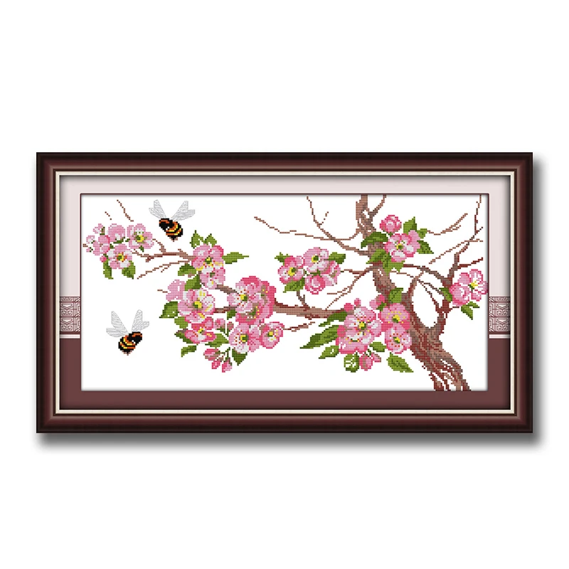 Peach blossom and bees decor patterns Counted Cross Stitch 11CT Printed 14CT Handmade Set Embroidery Needlework | Дом и сад