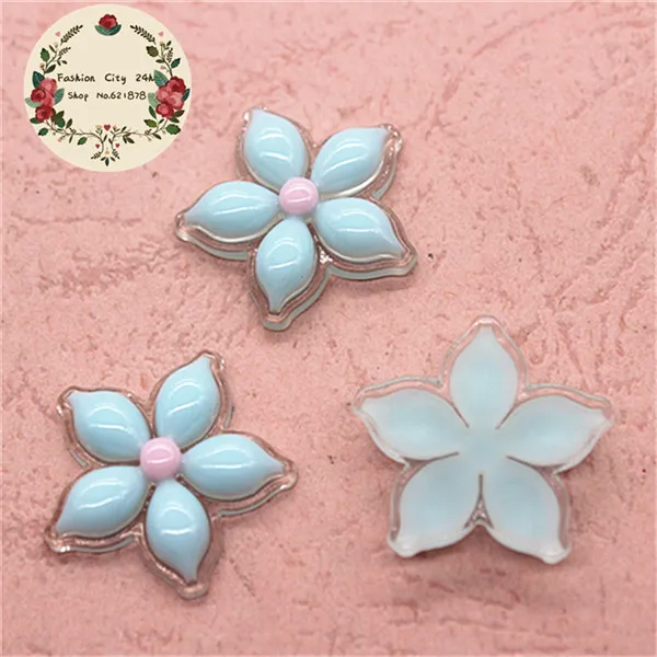 blue 20pcs 20 шт 24 мм милые резиновые пять лепестков цветы прозрачное дно с плоской задней частью кабошон сделай сам бант для волос Центр Скрапбукинг - Цвет: blue 20pcs