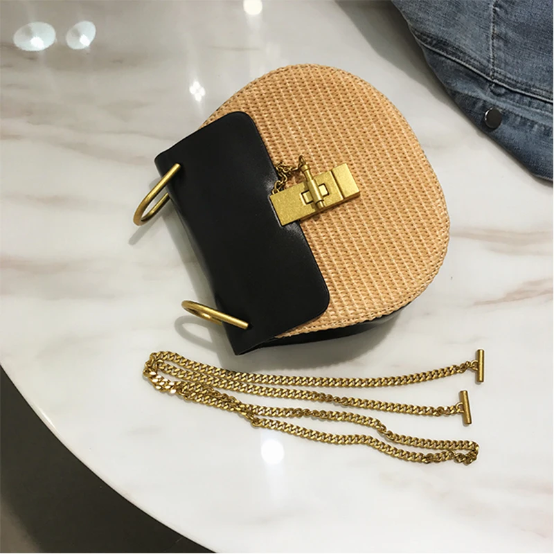 Старинные маленькую сумочку Вязание соломенная кожаные сумки Flap Crossbody Girls