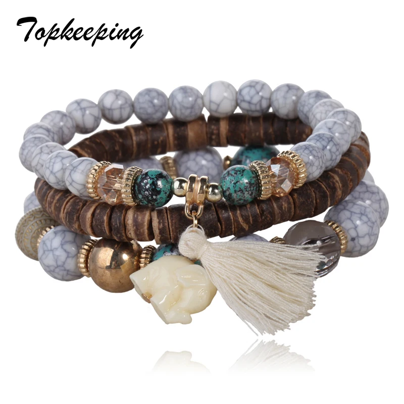 Boho Этническая Стиль микс из бисера браслет для женщин с кисточками Модные