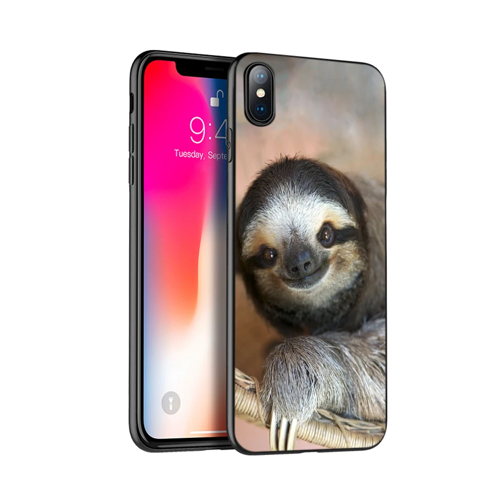 black tpu case for iphone 5 5s se 2020 6 6s 7 8 plus x 10 case cover for iphone xr xs 11 pro max caffeinated sloth animal free global shipping