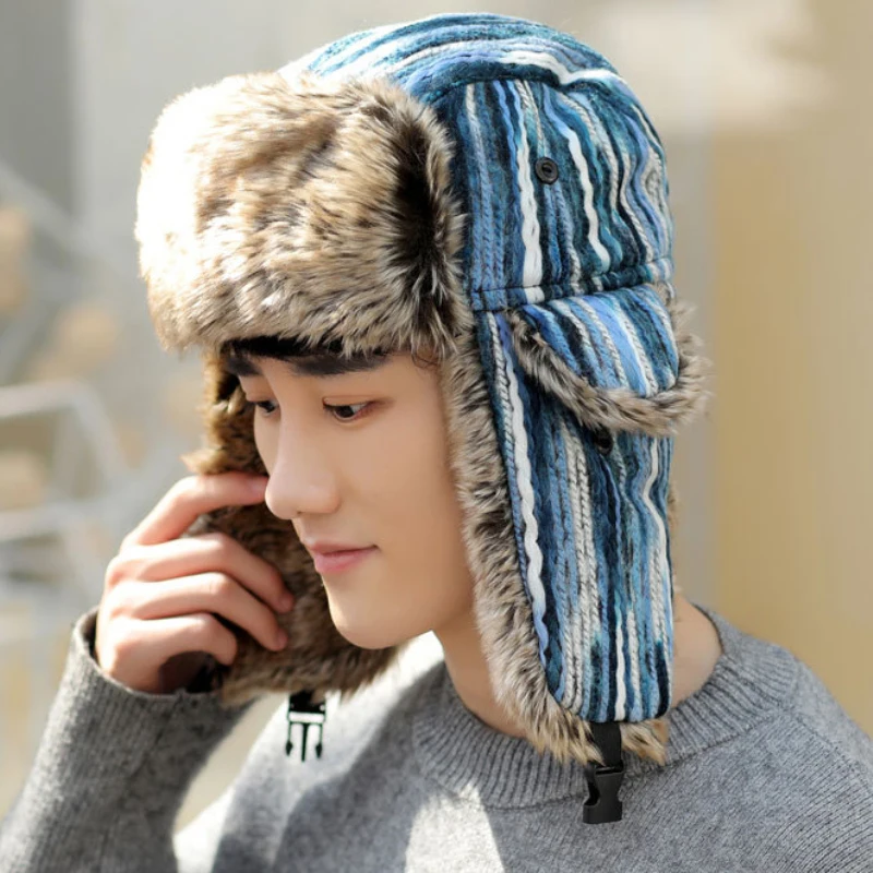 HT2002 Новая мужская и женская шапка бомбер толстая теплая зимняя русская меховая