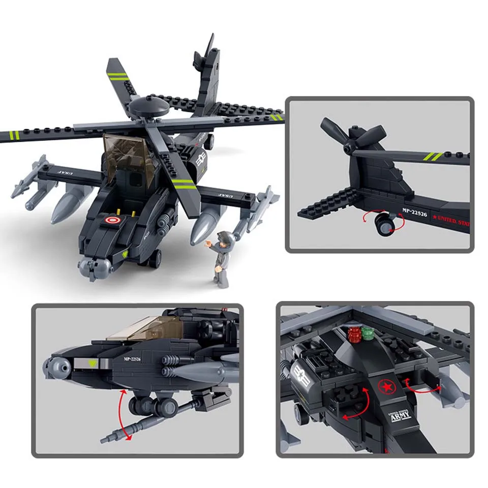 Мини Boeing AH-64 Apache детские строительные блоки модель игрушки Вертолет боевые Assemable