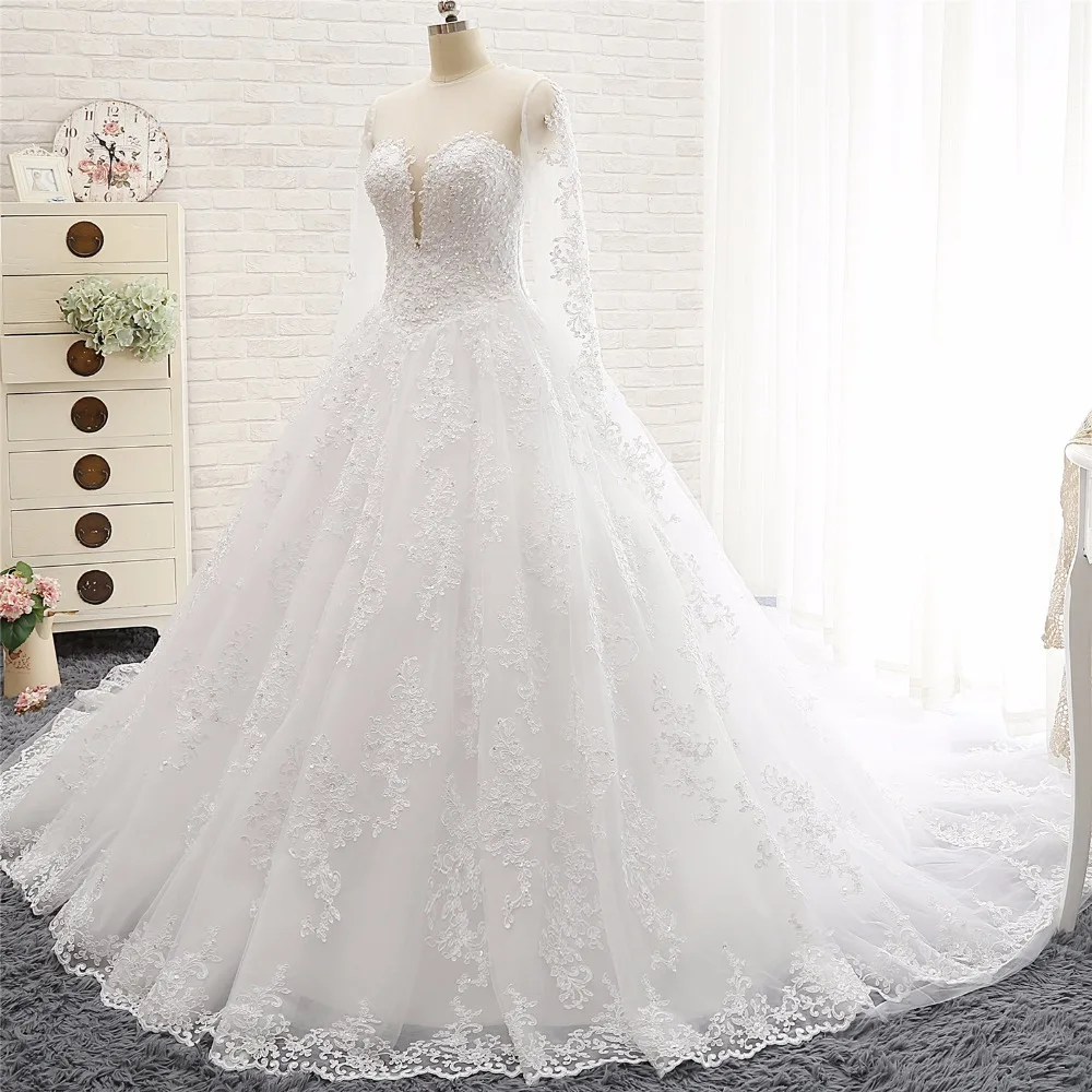 Vestito Sposa новые Дизайн с длинным рукавом Свадебные платья А 2018 Иллюзия декольте
