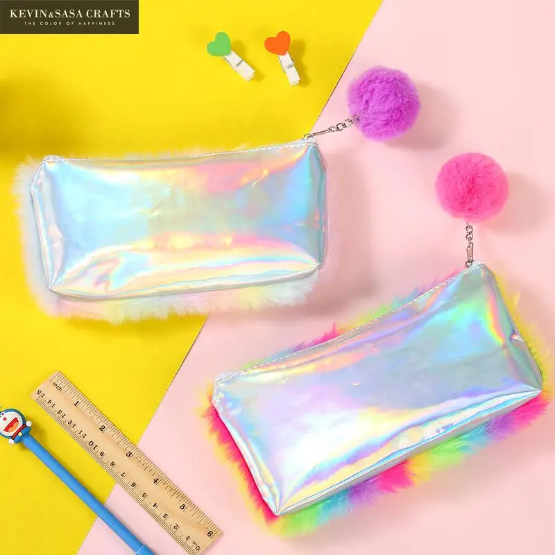 Радужный плюшевый чехол карандаш качественные школьные принадлежности из ПУ