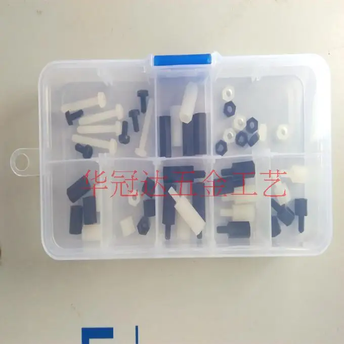 180 шт./лот M3 пластиковые нейлоновые черно-белые шестигранные прокладки мужские и