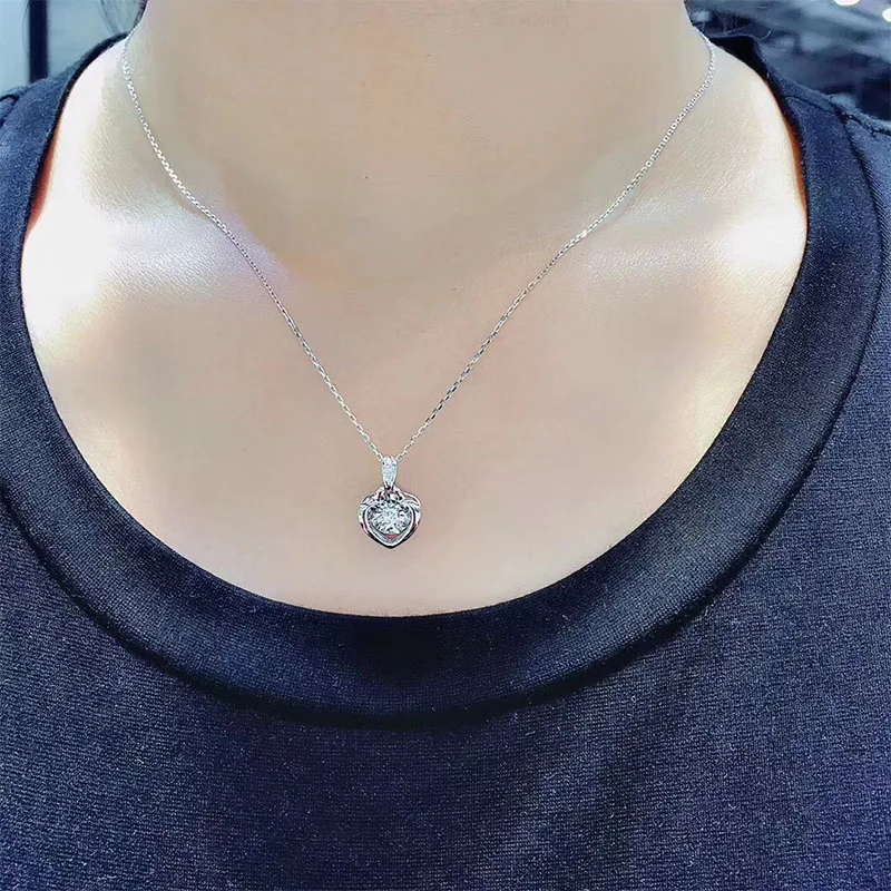 

ANI 18K Solid White Gold Pendant Necklace SI Real Natural Diamond Fine Jewelry Women Engagement Necklace Heart Birthday Gift