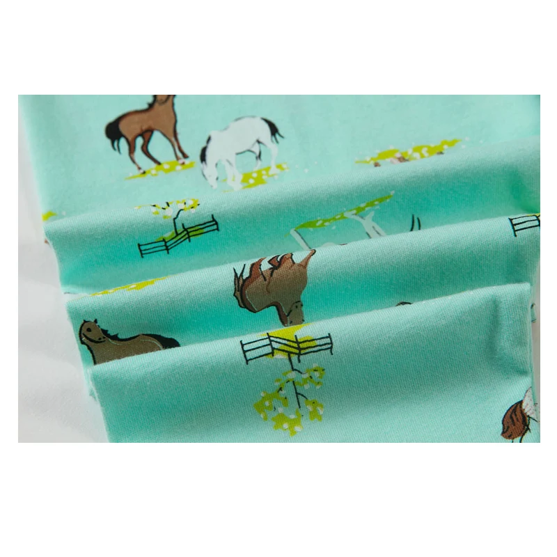 Набор пижам для девочек 100% хлопок полный рукав Принт лошади набор Детская Пижама