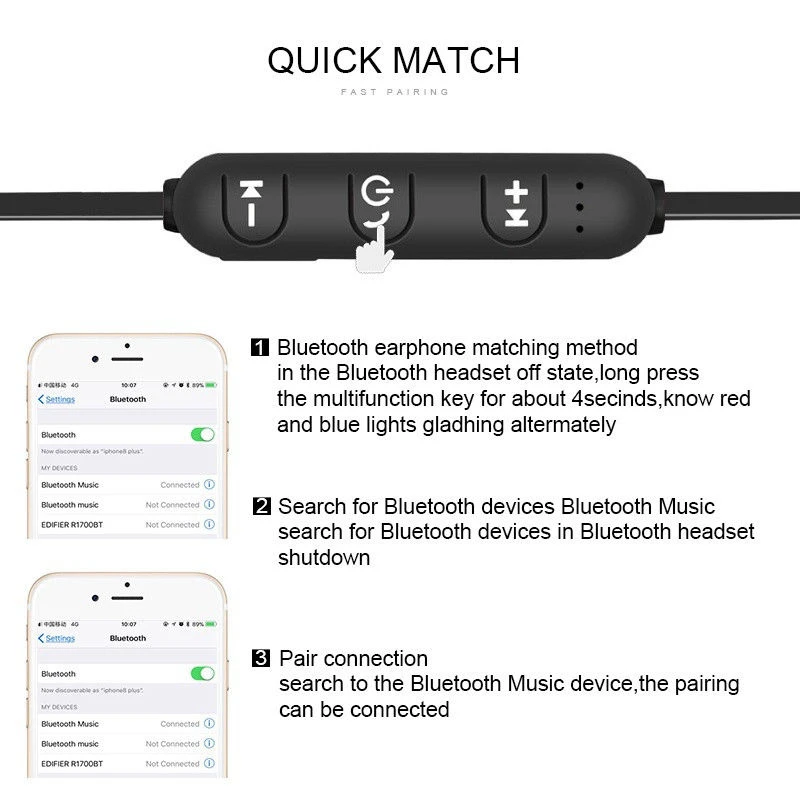 Магнитные беспроводные Bluetooth наушники спортивные свободные руки с микрофоном