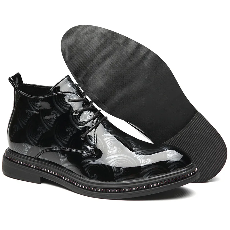 

Stephoes Luxury Brand Men Fashion Ankle Boots Patent Leather Bling Short Boots Spring Autumn British Style Men Rivets Boots