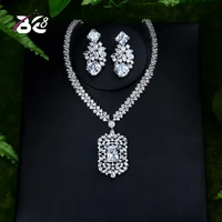 be 8 trendy wedding necklace earrings for women accessories white cubic zirconia bridal jewelry sets pendant mujer moda s387