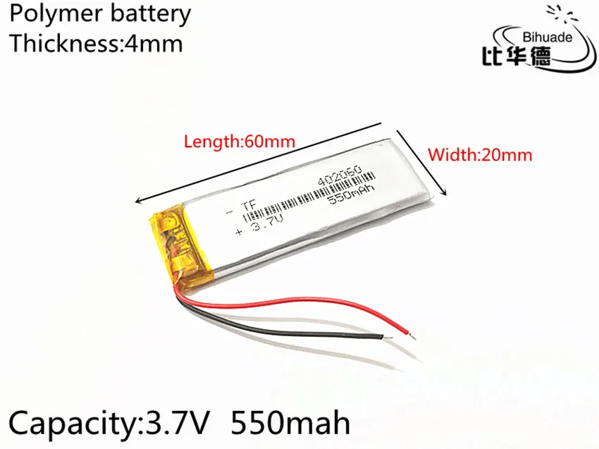 

1pcs/lot 3.7V 550mAh 402060 Lithium Polymer Li-Po li ion Rechargeable Battery cells For Mp3 MP4 MP5