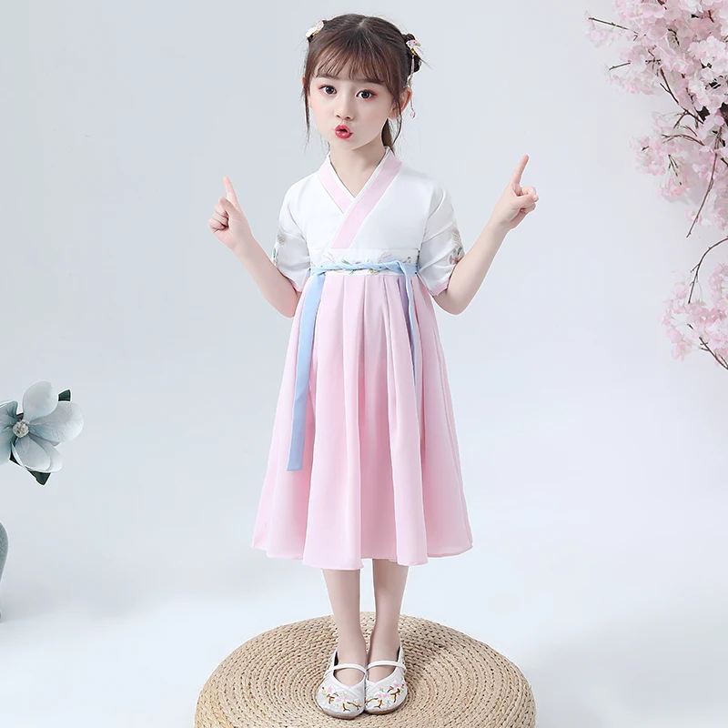 Hanfu костюмы для детей в китайском стиле костюм Тан дети ханьфу китайское платье древняя и традиционная одежда народная танцевальная одежда DQL775