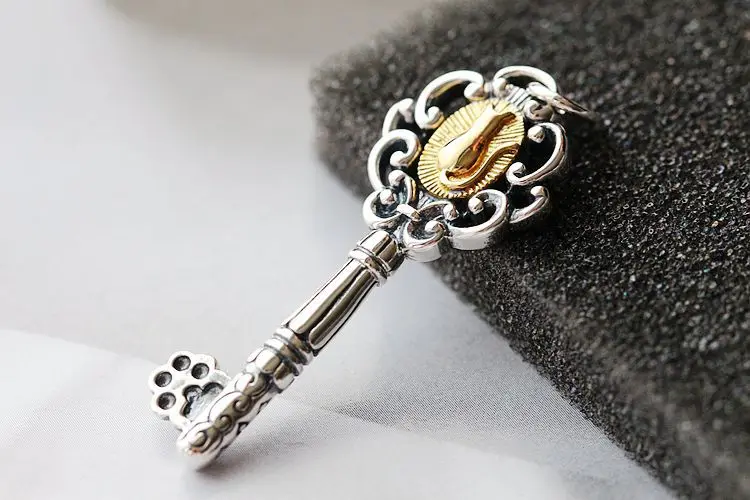 Ретро тайский серебряный ручной работы S925 стерлингового серебра кулон Lucky Cat Ретро ключ Для мужчин и Для женщин серебряная подвеска