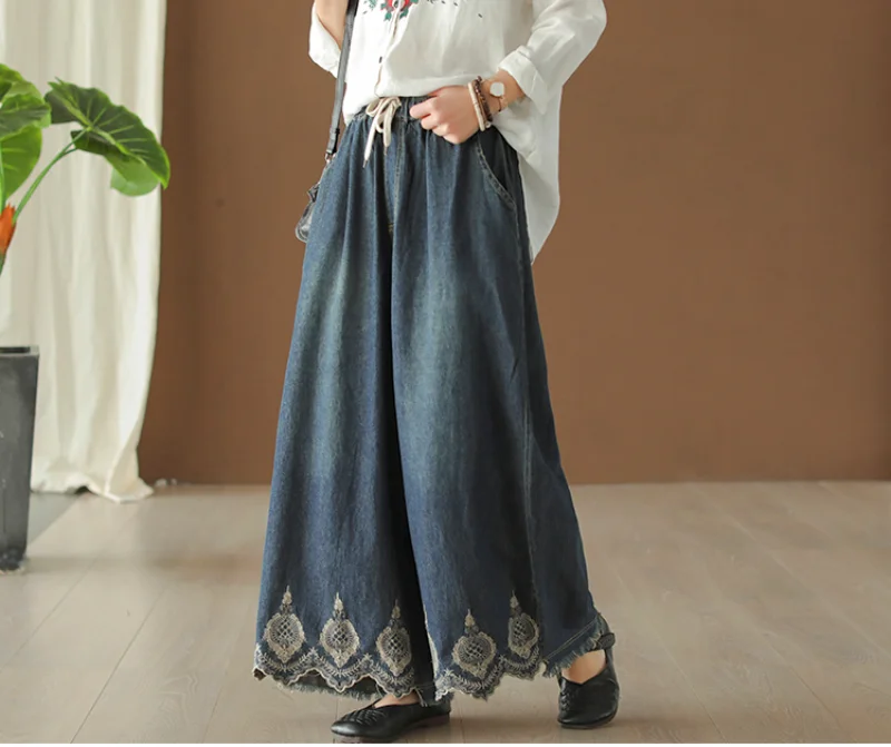 Женские свободные джинсы с карманами повседневные брюки эластичной талией и