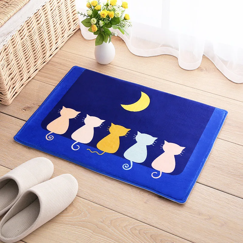 Милый мультяшный коврик с розовым бантом фланелевый дверной голубой|mat mat|cat rugcat cat