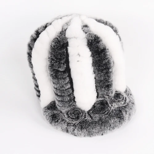 grey and white Новые русские Хорошие эластичные Настоящий мех кролика шапки зимние женские теплые цветы натуральный мех шапки для женщин натуральный мех шапки оптом - Цвет: grey and white