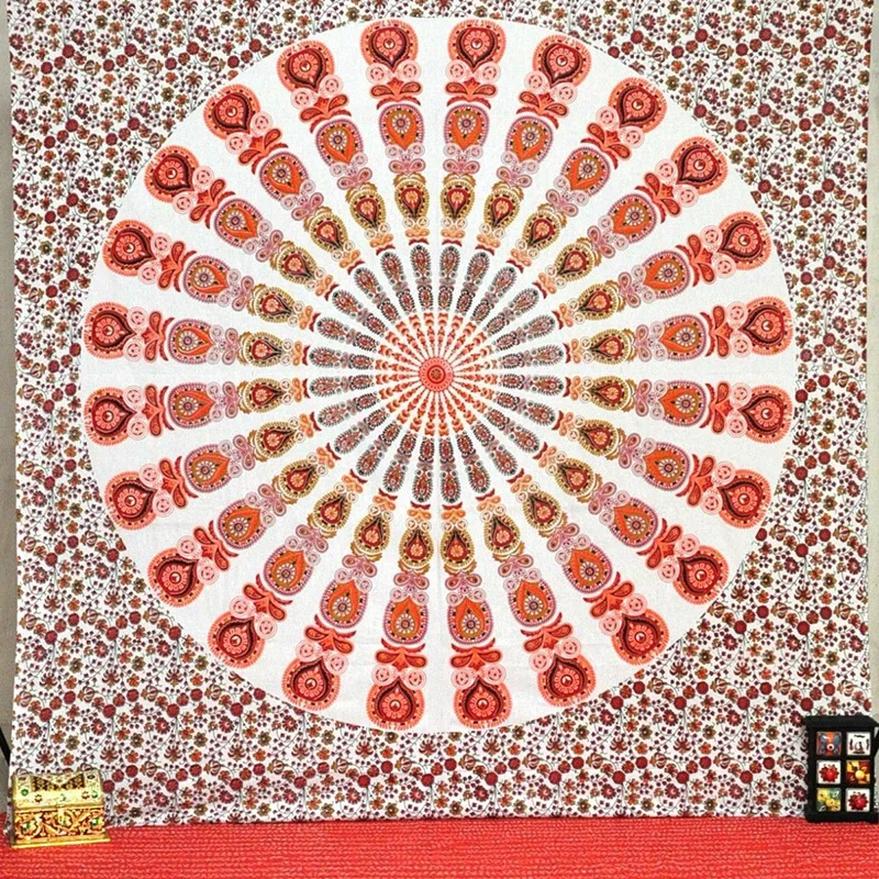 Павлин Чернотафтинская текстовая ткань домашний текстиль индийский мандала настенное панно богемный покрывало хиппи простынь.