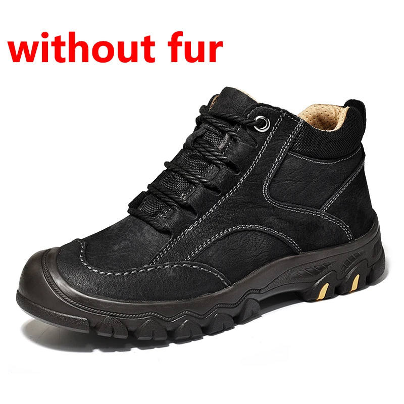 black without fur JINTOHO/высококачественные зимние мужские ботинки; мужские ботинки из натуральной кожи; повседневная мужская зимняя обувь из натуральной кожи; мужские ботильоны - Цвет: black without fur