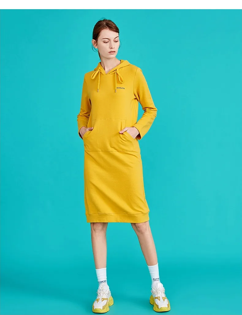 Toyouth New Autumn Long Sweater Dresses for Women Long Sleeve Pokects Maxi Ladies Dress Cotton H-Line Solid Vestidos Mujer