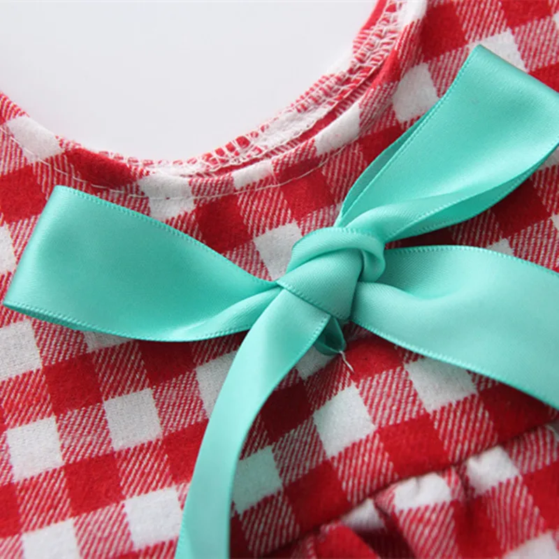 Детское летнее платье DFXD повседневное хлопковое красное клетчатое