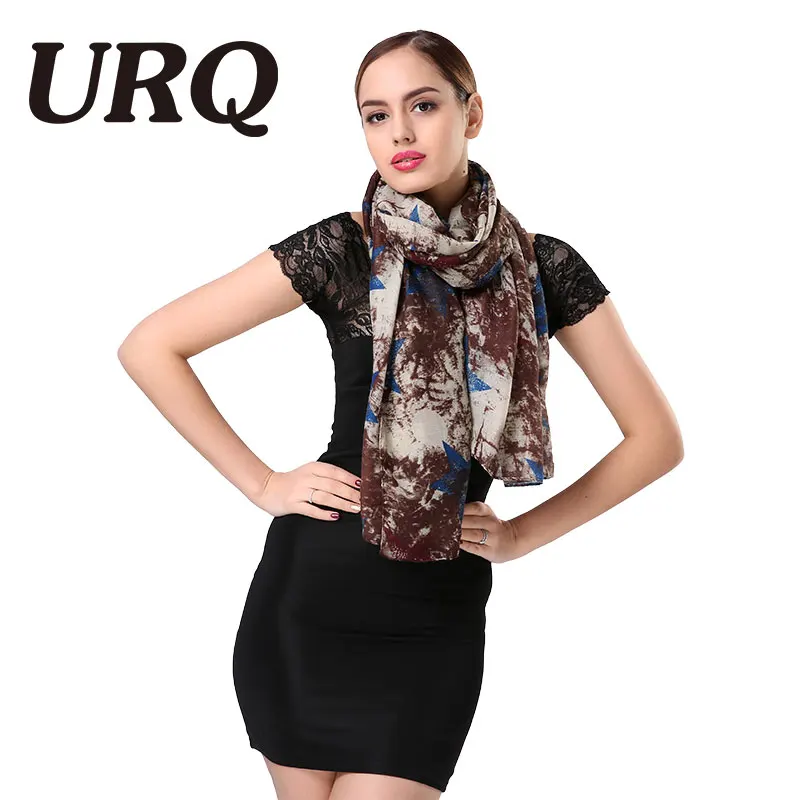 URQ Модный Новый женский шарф в стиле ретро с принтом звезды длинный вискозный
