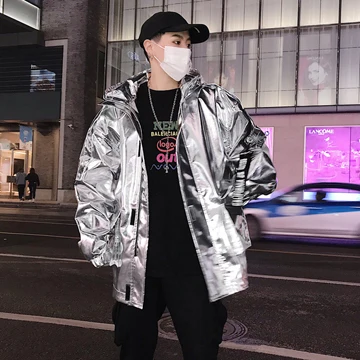 SLIVER 3XL высококачественные Серебристые Куртки Оверсайз из искусственной кожи, мужские осенние однотонные куртки с капюшоном в стиле хип-хоп, мужские пальто Jaqueta Masculina L285 - Цвет: SLIVER