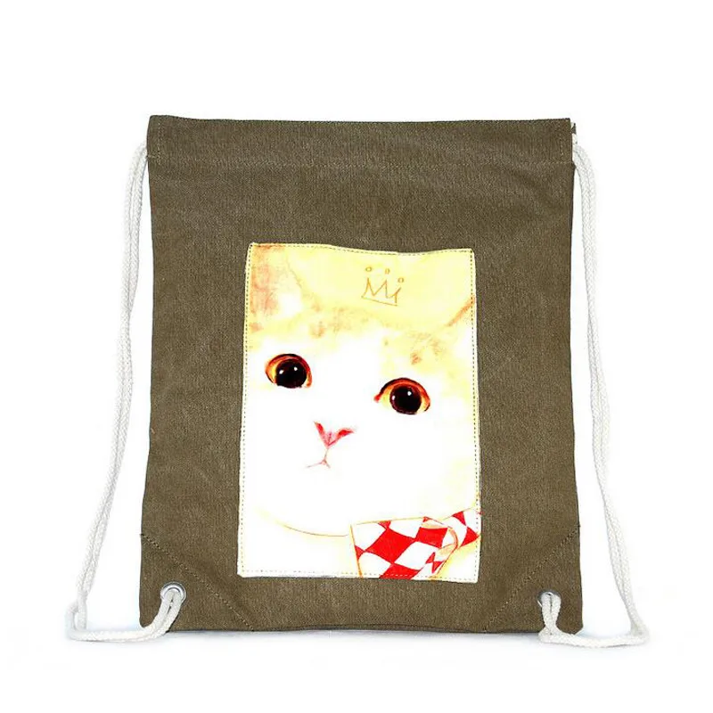 Милый кот печати холст сумка рюкзак женщин большой Ёмкость вышивка женский