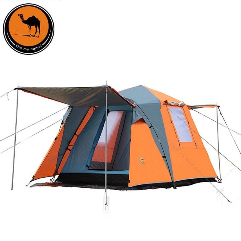 Preise WÜSTE KAMEL Große Erholung Im Freien Camping Zelt 4 Person Double Layer Regen Winddicht Tourist Party Markise Automatische Zelt