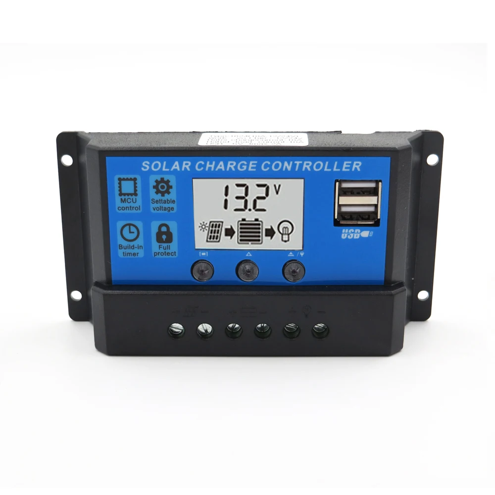 Контроллер солнечной зарядки 30A 20A 10A 12V 24V PWM ЖК дисплей двойной USB выход 5V