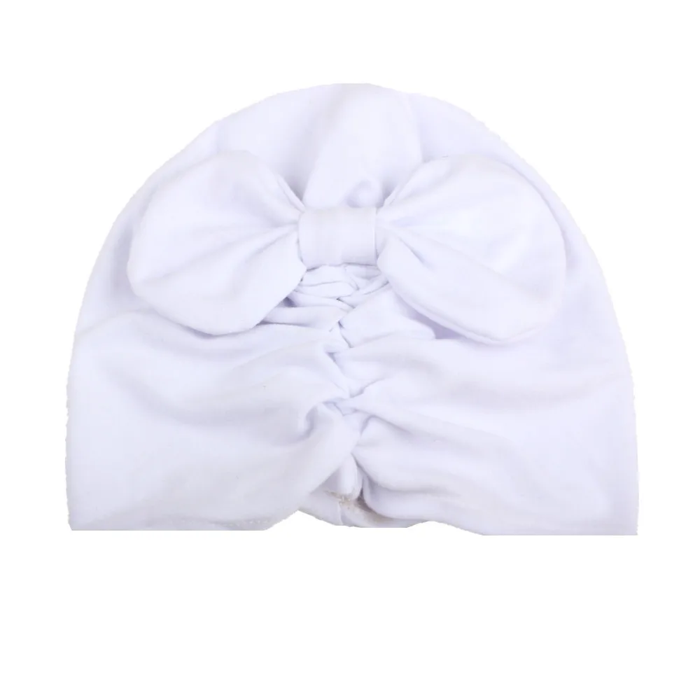 Белый Для новорожденных детей Детские шапки Turbans кепки s прекрасные детские головные уборы морщин Твердые крышки шапка для малыша аксессуары с бантом - Цвет: Белый