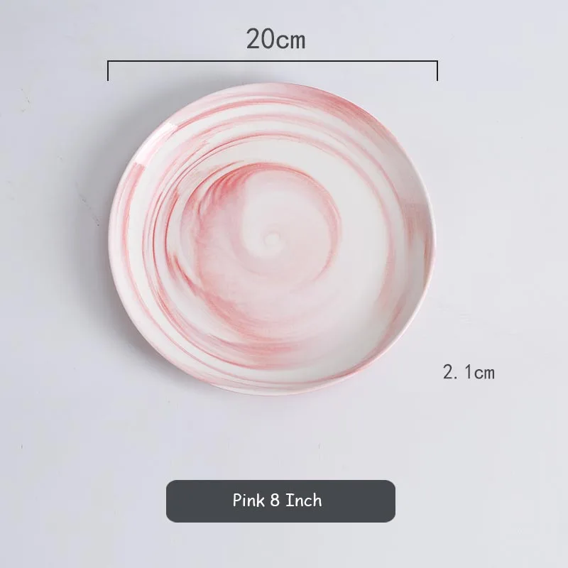 Pink 8 Inch Керамическая тарелка мраморная тарелка круглые подносы для продуктов питания плоский золотой край ужин креативная тарелка для завтрака Фруктовая тарелка украшение столовые приборы 1 шт - Цвет: Pink 8 Inch