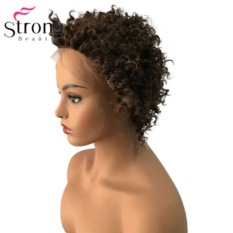 StrongBeauty кружевной передний короткий черный выделенный кудрявый афро высокий нагрев ок синтетический парик парики выбор цвета