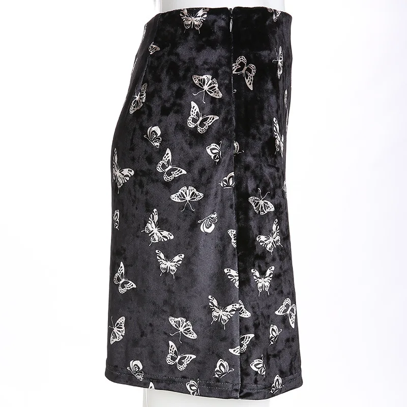 Женская мини-юбка Yewa черная бархатная облегающая с принтом в виде бабочки лето 2019