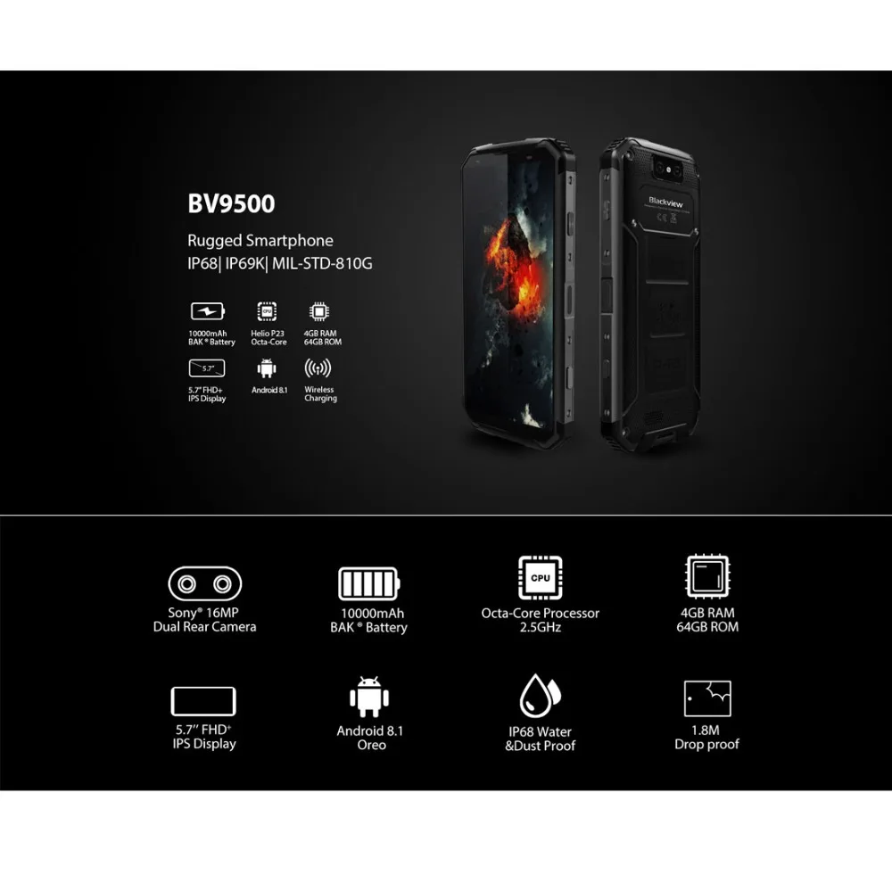 Смартфон Blackview BV9500 4G Android 8 1 4 Гб + 64 ГБ Восьмиядерный процессор двойная задняя
