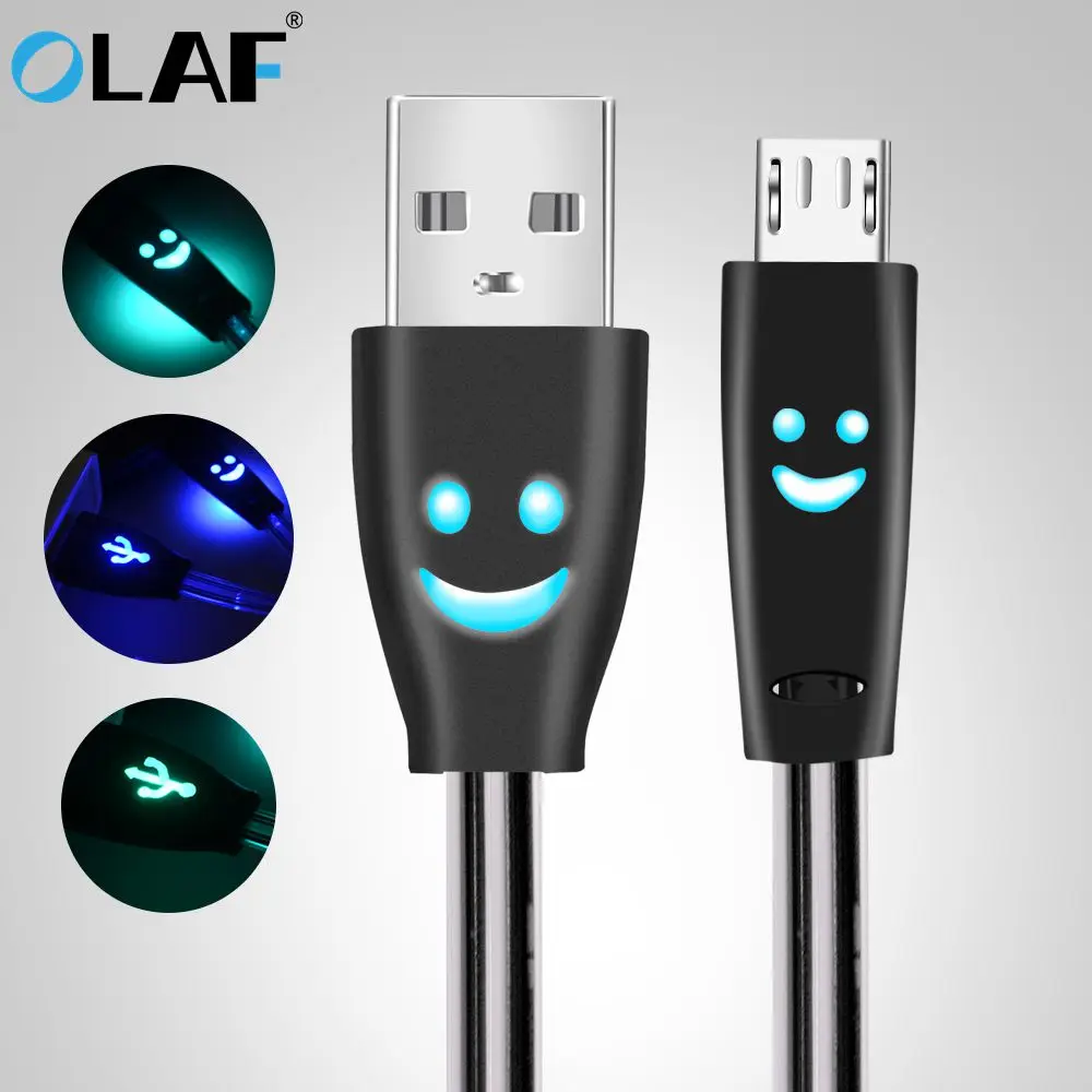 Кабель Micro USB со смайликом светящийся светодиод быстрая зарядка usb кабель для