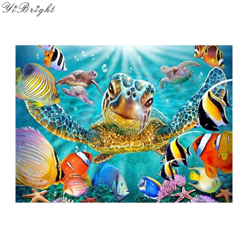 Diamond Embroidery,5D Diamond painting,Diamond mosaic,3d pattern sea turtle goldfish Canvas Painting Wall Art Picture gifts YQ