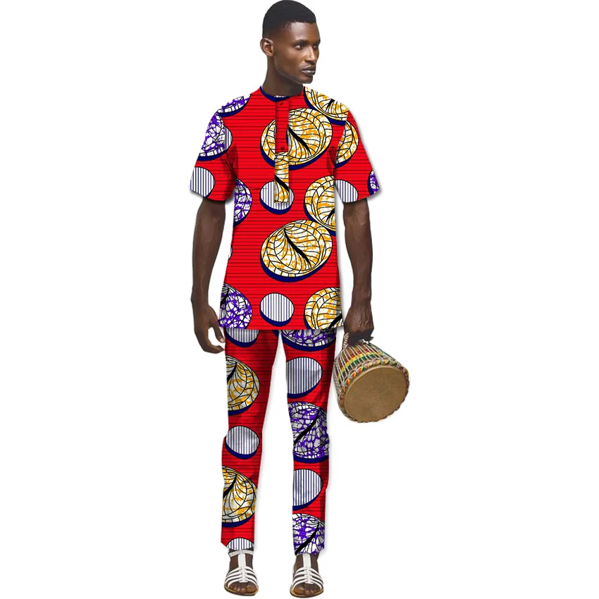 African Men Sets Fashion Print Tops+Trousers Set Printing Clothing Dance Festive Costume Africa Customized | Тематическая одежда и